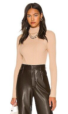 Alice + Olivia Irena Mock Neck Cropped Rib Sweater in Almond from Revolve.com | Revolve Clothing (Global)