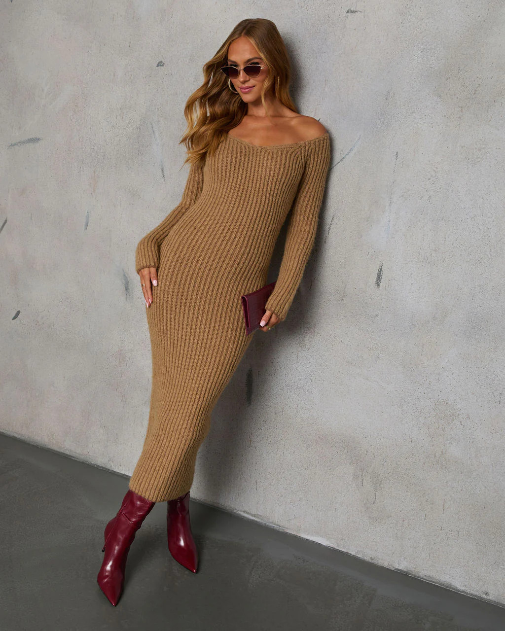 Fit Right In Off Shoulder Midi Sweater Dress | VICI