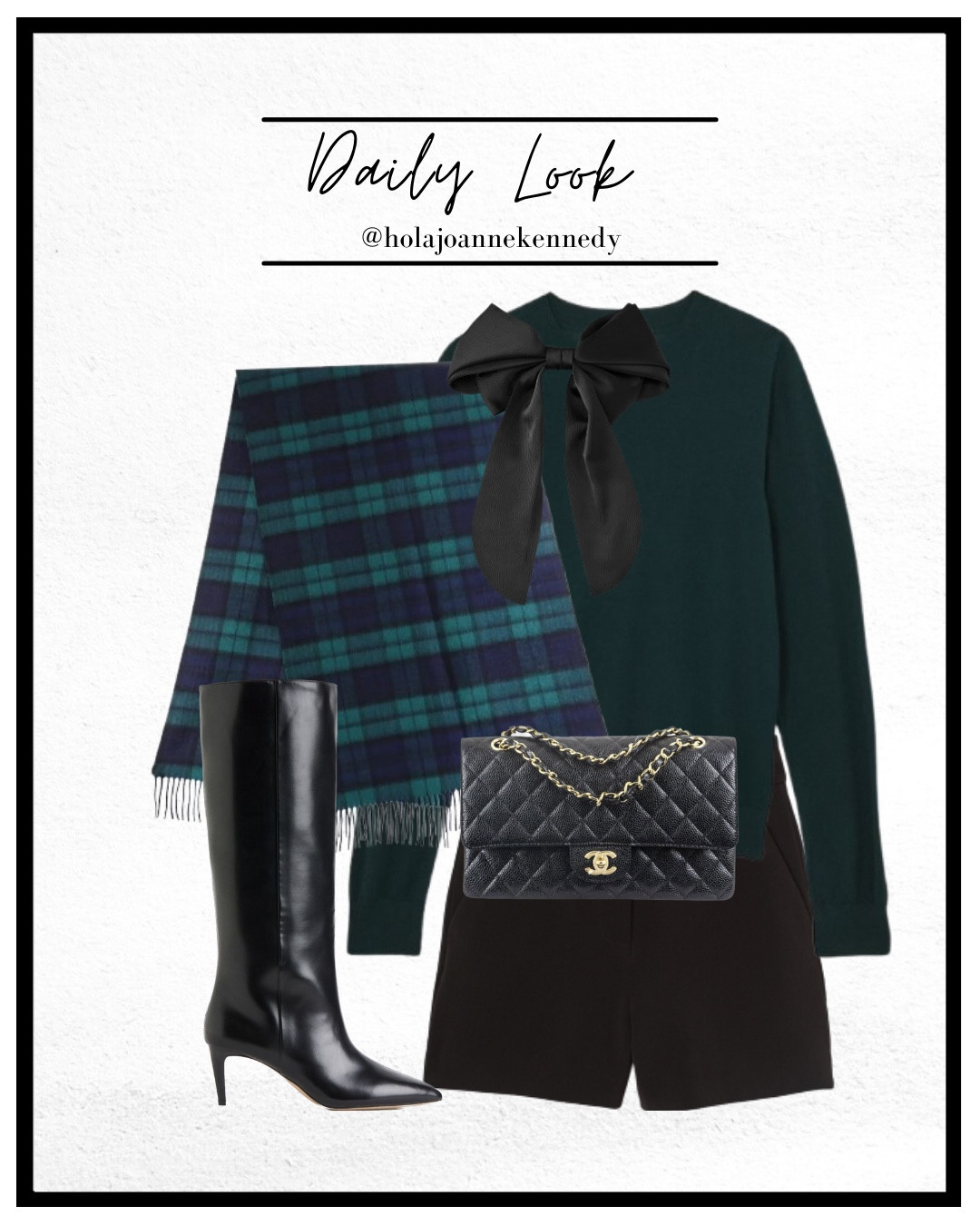 forest green knit, Christmas markets outfit, festive fashion, winter outfit inspo, black watch scarf, tailored shorts outfit, knee high boots style, UK fashion creator, Christmas aesthetic, cosy winter look, cold weather style, holiday style inspo, festive day out, chic winter outfit 

#LTKfestive #LTKuk #LTKstyletip