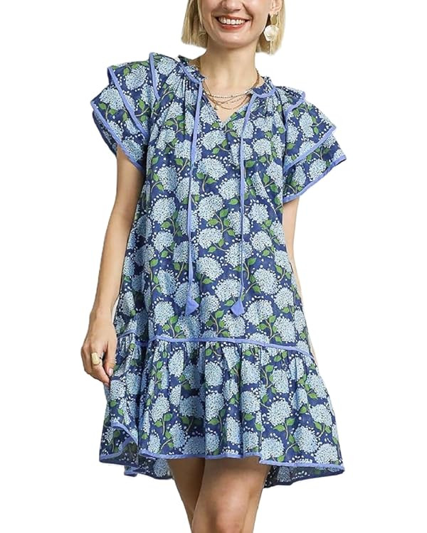 Lordree Women Boho Ruffle Sleeve Mini Dress Summer Trendy Floral Print Short Sleeve V Neck Cute B... | Amazon (US)