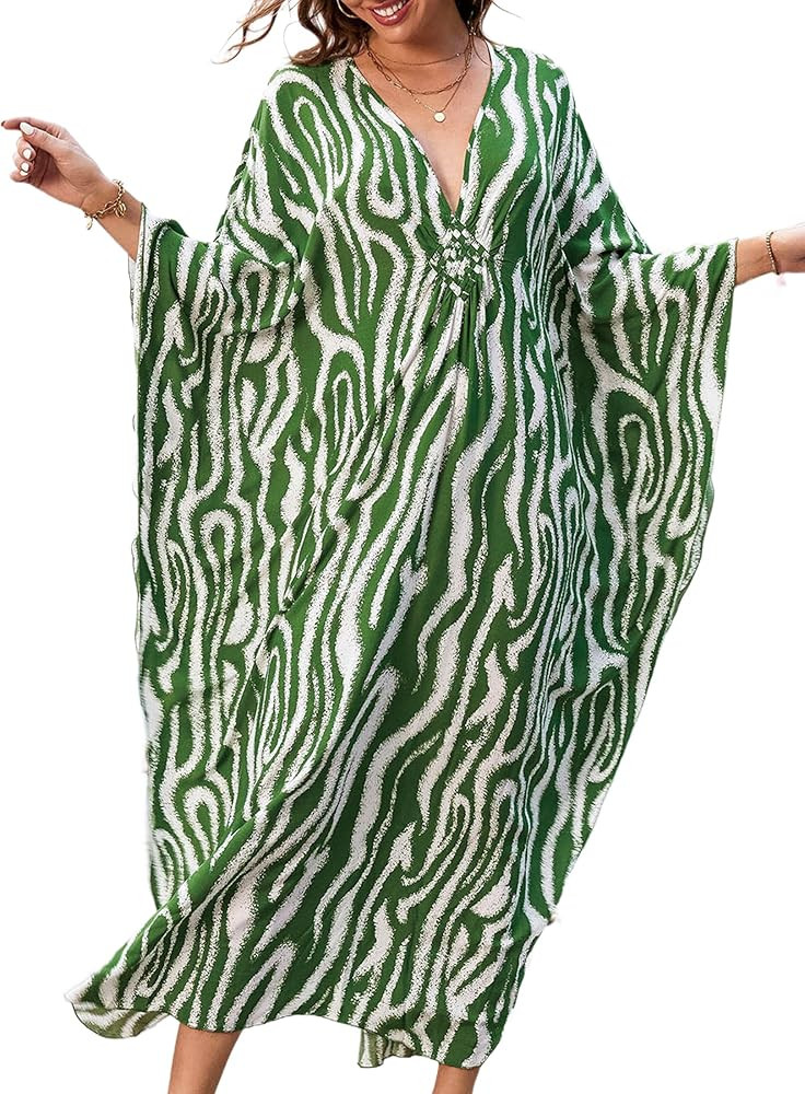 Yanziliu Kaftan Dresses for Women V-Neck Batwing Sleeves Swimsuit Beach Cover Ups Tie Dye Caftan ... | Amazon (US)