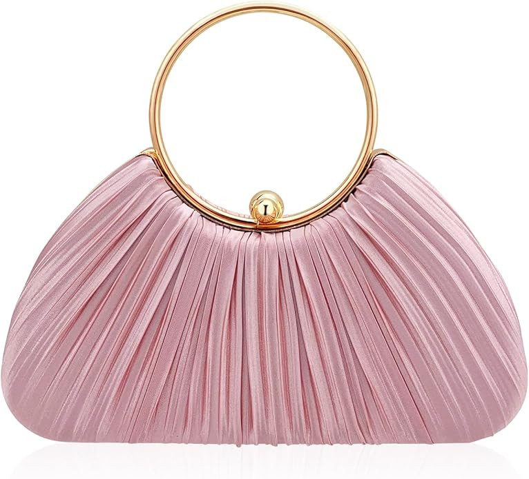 Clutch Purses for Women Pleated Evening Bag–Silk Handbag with Detachable Chain,Luxury Formal Cl... | Amazon (US)