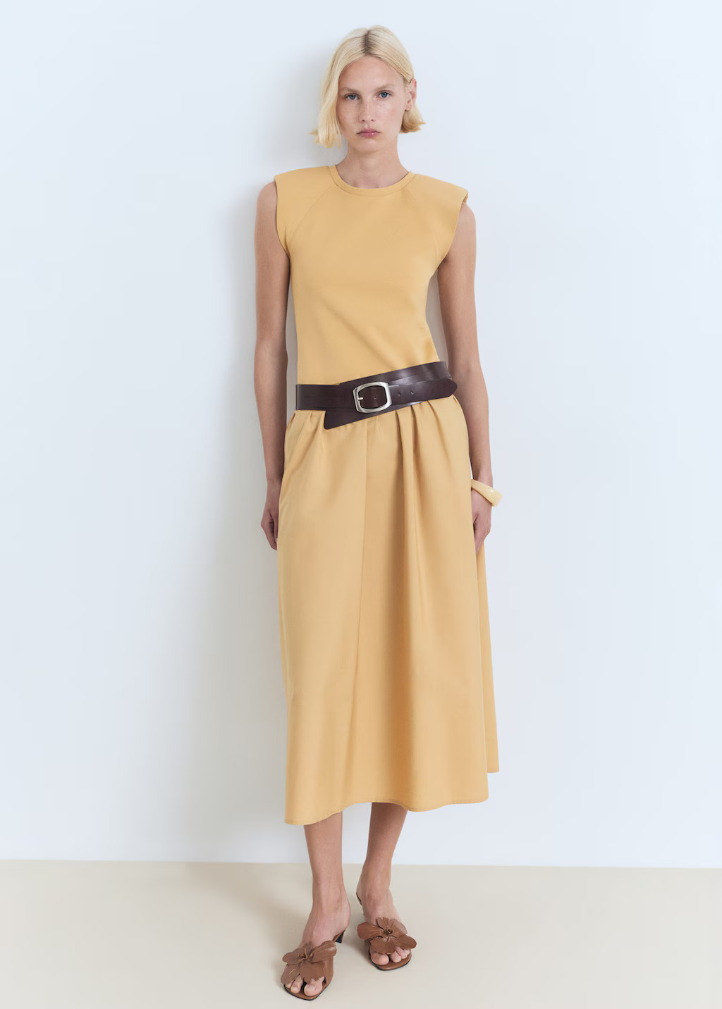 Combined fabric midi-dress medium brown - Woman - 4 - MANGO | Mango (US/MX/AU)