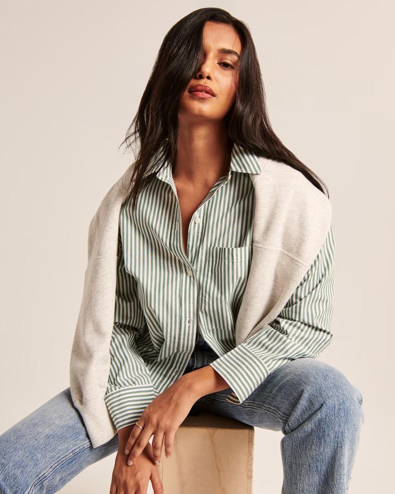 Oversized Poplin Button-Up Shirt | Abercrombie & Fitch (US)