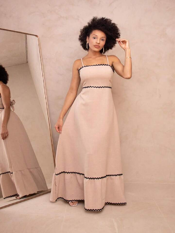 Vestido Longo Alcinha Reto Linho Elegante Marccyneli | SHEIN