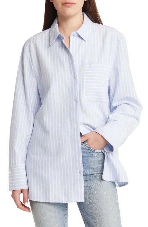 Treasure & Bond Oversize Stripe Poplin Button-Up Shirt in Blue- White Stripe at Nordstrom, Size Xx-S | Nordstrom
