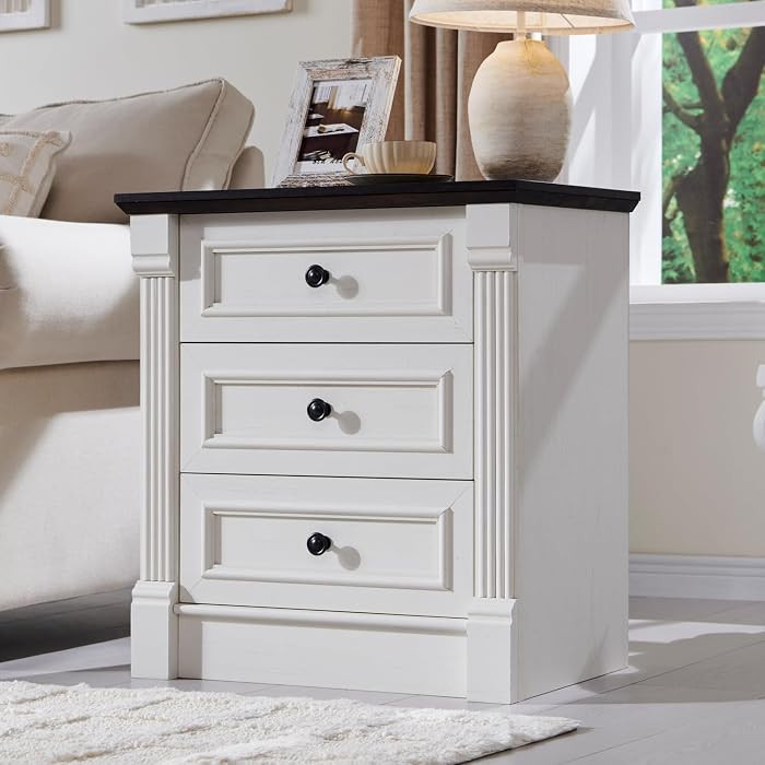 26" Tall Nightstand with Charging Station, Farmhouse 23.6" Wide Large End Table w/Roman Column, W... | Amazon (US)