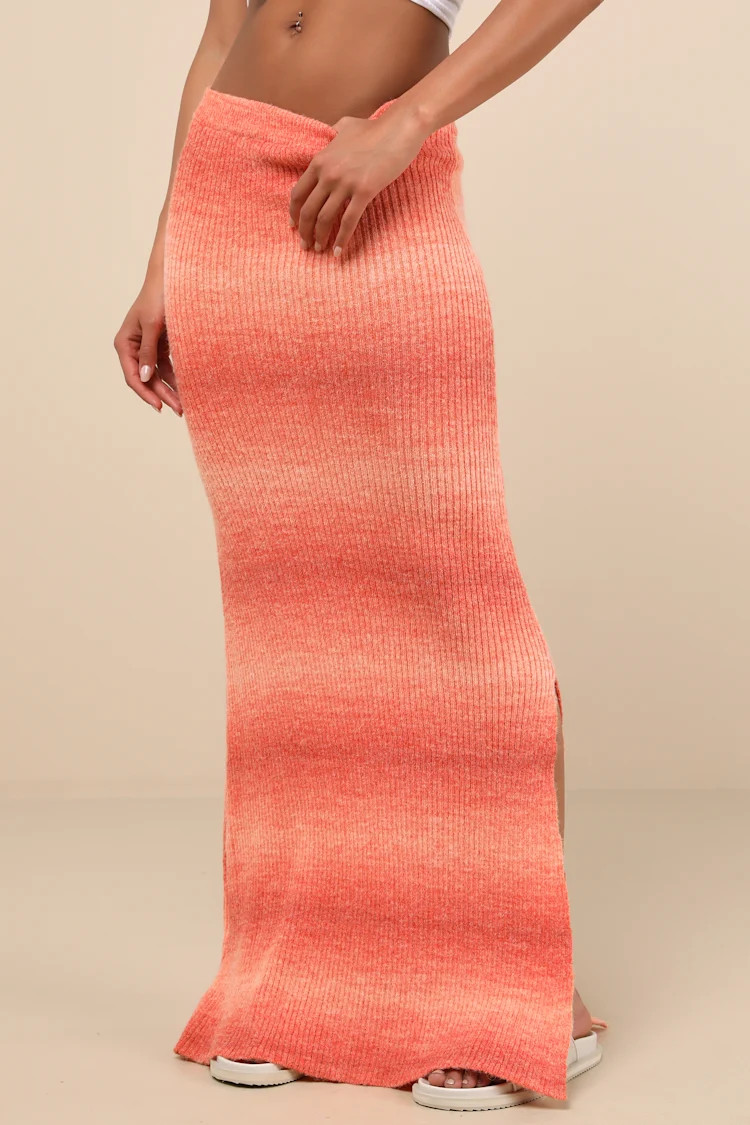 Impressively Popular Orange Ombre Knit Midi Skirt | Lulus