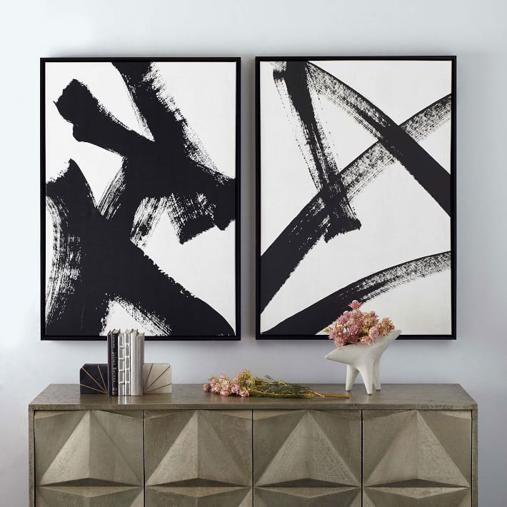 Abstract Ink Brush Framed Wall Art - Black &amp; White | West Elm (US)