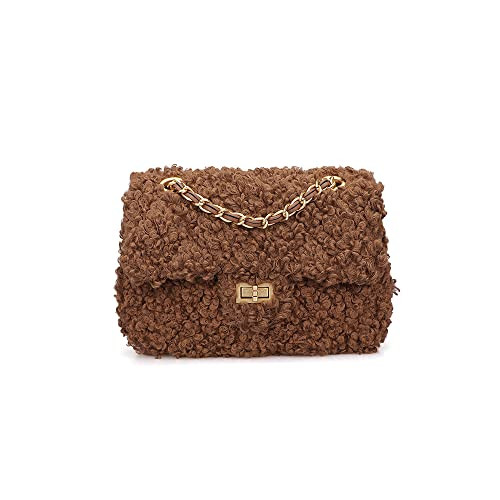 Women Plush Shoulder Bag Fashion Fluffy Crossbody Bag Soft Warm Fuzzy Purse with Adjustable Chain Strap (Brown) | Amazon (US)