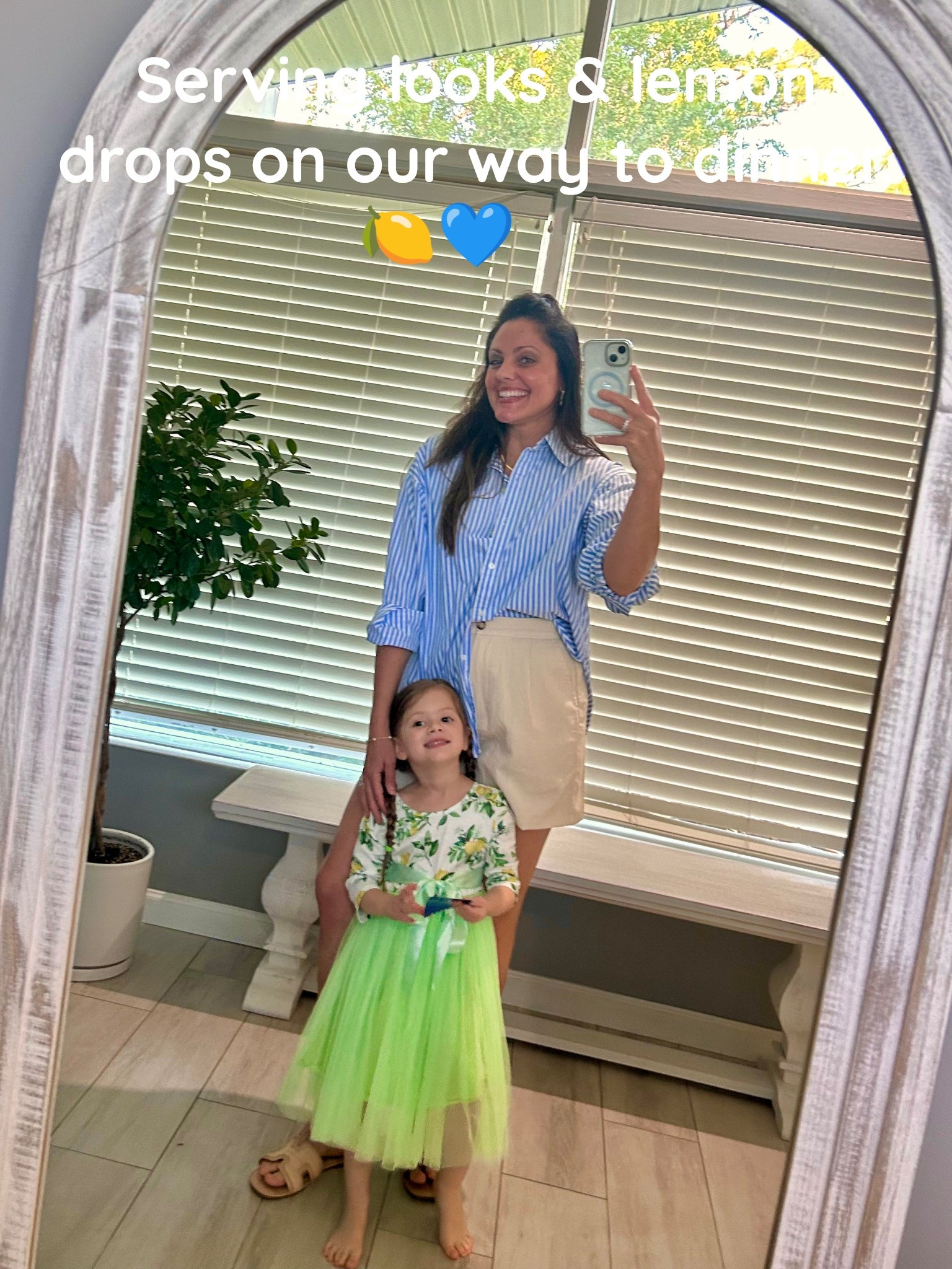 Dinner date with my best girl — and yes, we coordinated (kind of)! I kept it classic in a blue + white striped button-down and comfy tan shorts (this combo is such an easy go-to for spring and summer). Finley absolutely stole the show in her lemon tutu dress — sweet, twirly, and toddler-approved.
.
Mom-friendly, kid-happy, and ready for all the dinner dates and sunshine moments. 

#LTKHome #LTKFamily #LTKKids