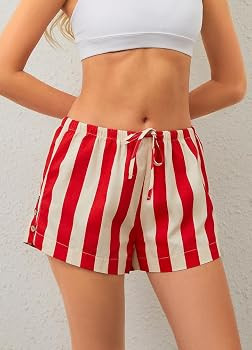 Womens Striped Boxer Shorts Casual Wide Leg Drawstring Low Rise Elastic Waist Pajama Lounge Pj Sl... | Amazon (US)