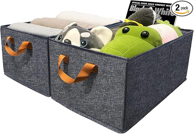 Large Collapsible Closet Storage Bins 18"x11"x8” , Fabric Clothing Storage Box with Handles, Fo... | Amazon (US)