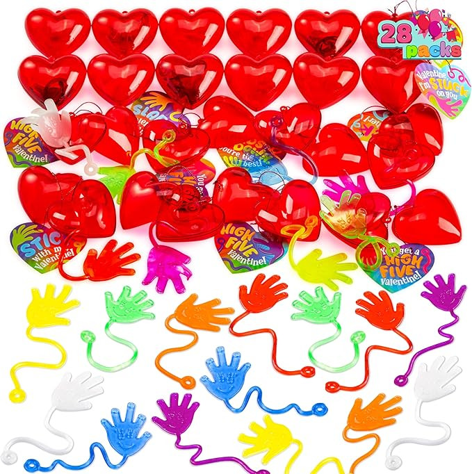 JOYIN 28 Pack Valentine's Day Sticky Hands with Cards, Classroom Exchange Gift for Kids, Classroo... | Amazon (US)