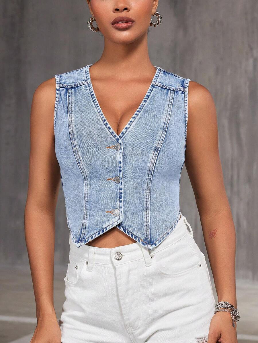 SHEIN BAE Women'S Denim Vest Top | SHEIN