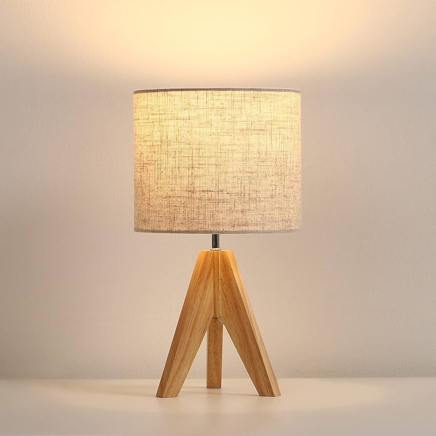 DEWENWILS Bedside Table Lamp, Tripod Table Lamp Wood with Linen Fabric Shade, Small Nightstand La... | Amazon (US)