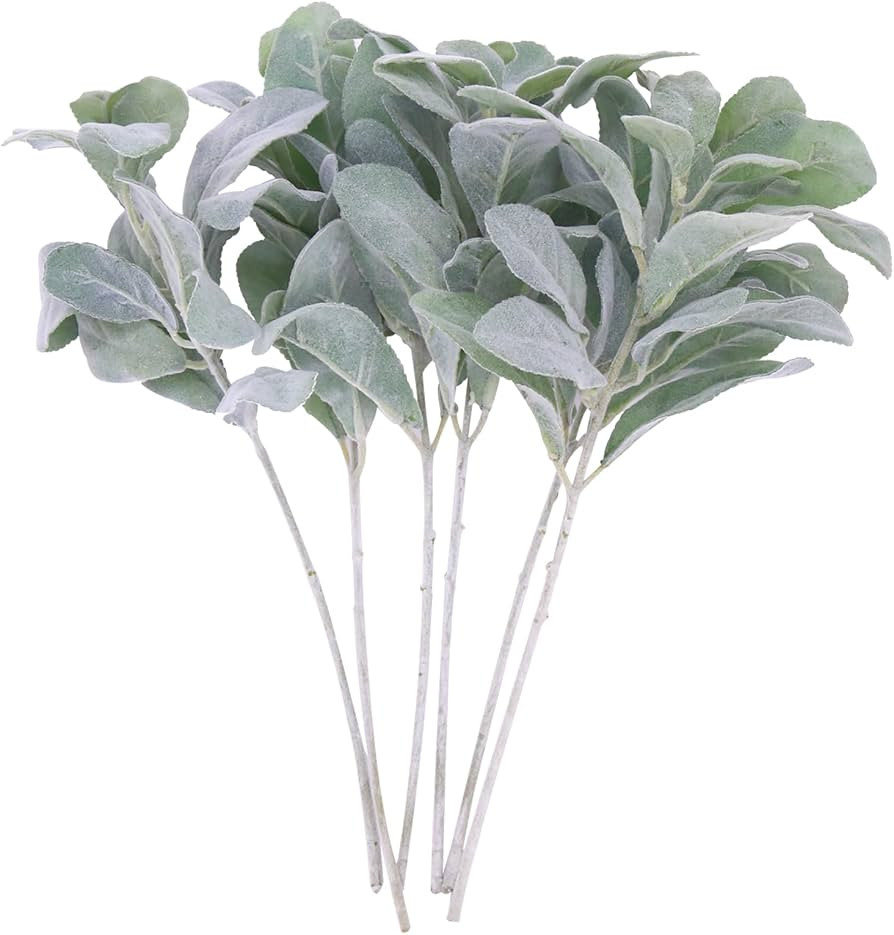 Artificial Flocked Lambs Ear Greenery Stems,Dusty Light Gray with Realistic Frosted Leaves for We... | Amazon (US)
