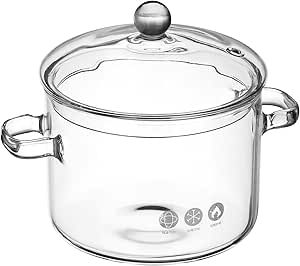 YARNOW Glass Simmer Pot, Glass Saucepan with Cover, 2 Quart Clear Glass Pot, Handles (8.7 x 6.3 x... | Amazon (US)