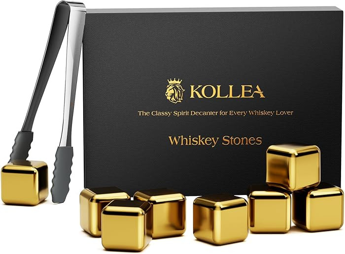 Kollea Whiskey Stones, 8-Pack Golden Stainless Steel Whiskey Chilling Rocks, Reusable Ice Cube fo... | Amazon (US)