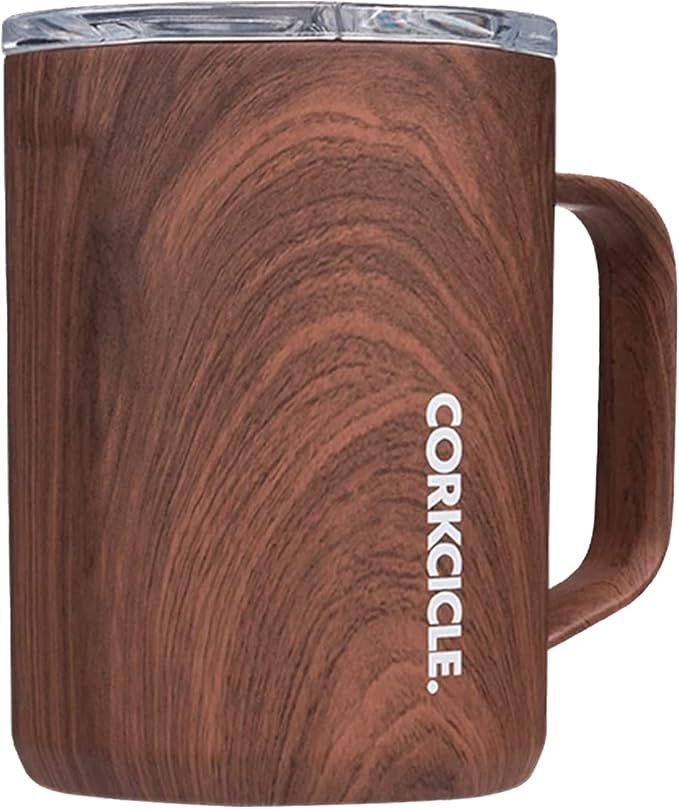 Corkcicle Triple Insulated Coffee Mug with Lid and Handle, Walnut Wood, 16 oz – Stainless Steel... | Amazon (US)