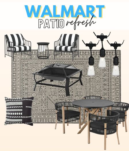 Walmart patio refresh with new patio furniture! Love the outdoor rugs and patio lights! #patio #patiofurniture #outdoorrug 

#LTKunder100 #LTKSeasonal #LTKhome