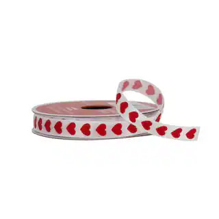 3/8" x 4yd. White with Red Hearts Satin Ribbon by Celebrate It® Valentine's Day | Michaels Stores