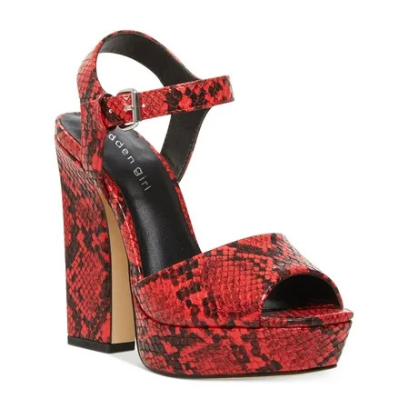 MADDEN GIRL Womens Red Snake Skin 1 Platform Adjustable Ankle Strap Padded Bambii Square Toe Block H | Walmart (US)