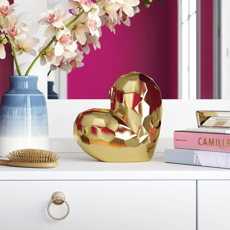 Heart Decor Sculpture - Contemporary Ceramic Heart Decorative Table Accent for Home, Office, Even... | Wayfair North America