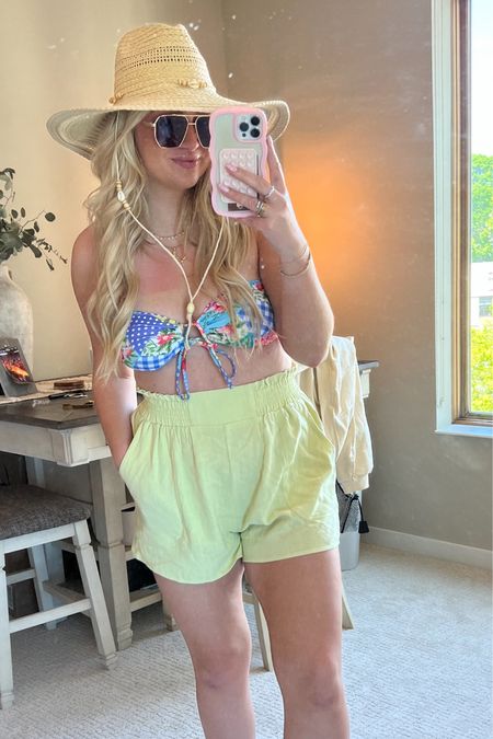 Easy beach/pool outfit inspo Amazon, affordable two piece at bikini bright colors Strawhat coastal cowgirl