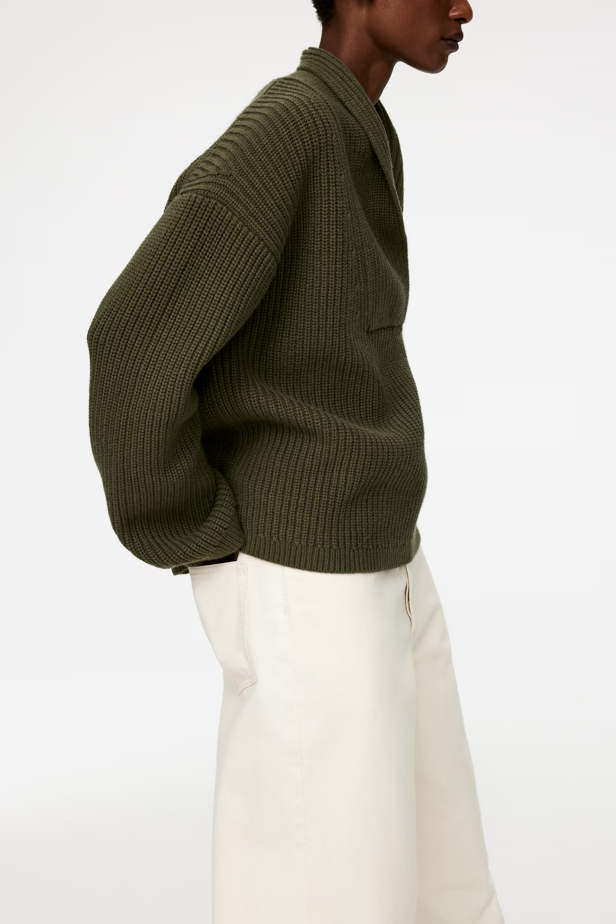 Shawl Collar Jumper - Khaki Green - Ladies | H&M GB | H&M (UK, MY, IN, SG, PH, TW, HK)