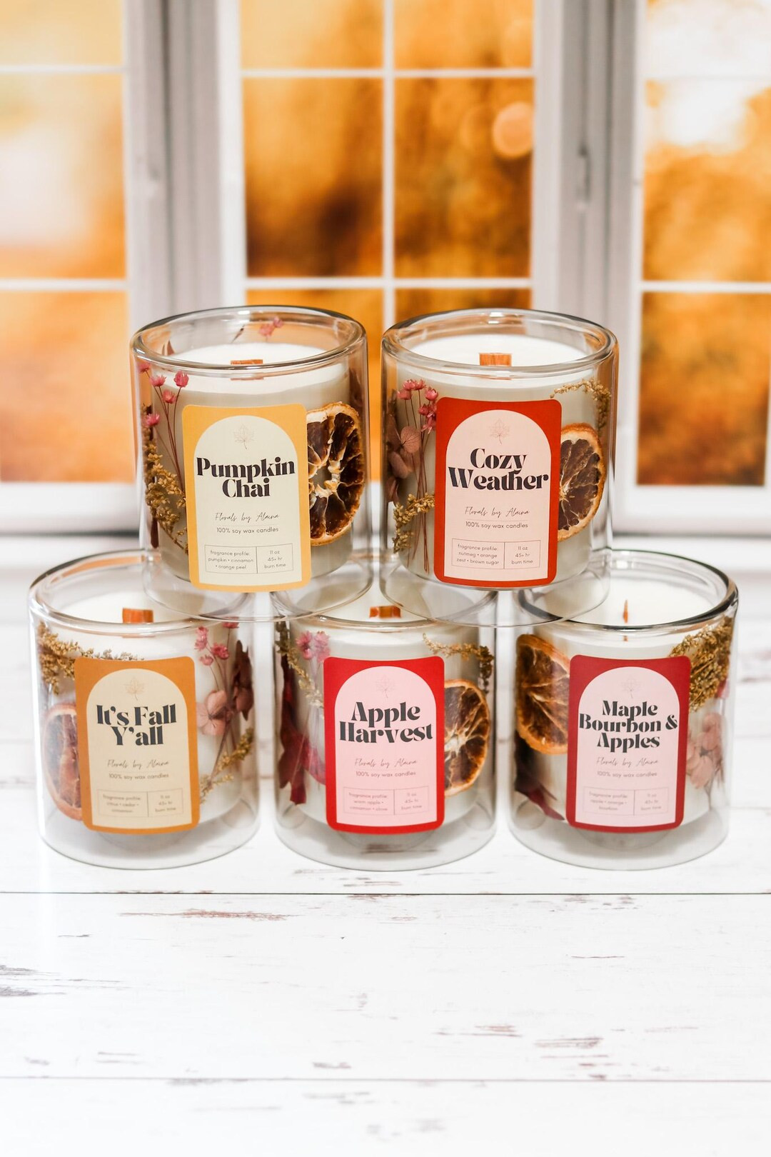 Fall Botanical Candle, Fall Dried Floral Decor, Crackling Wooden Wick , Apple Candle, Pumpkin Cha... | Etsy (US)