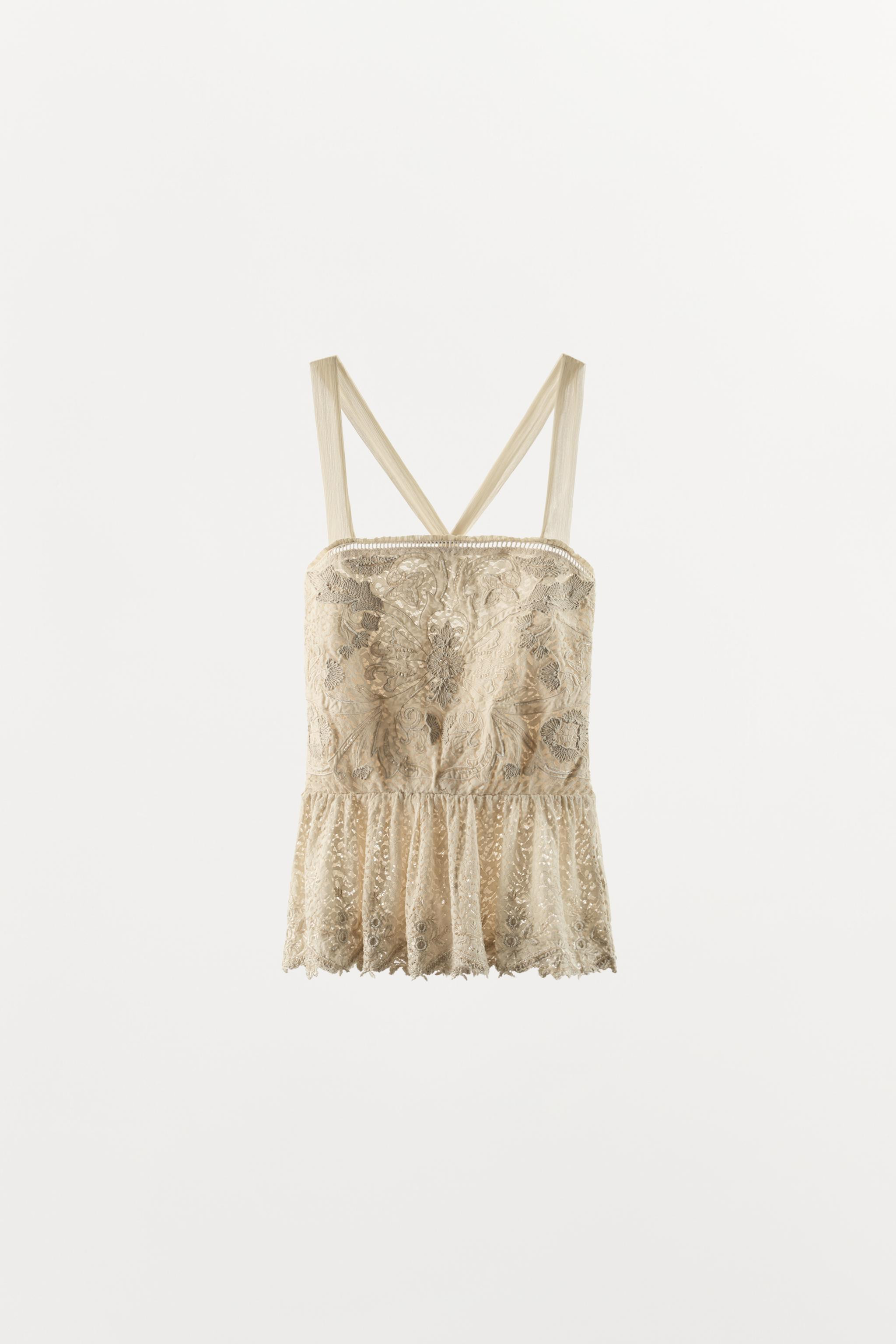 EMBROIDERED LACE COMBINATION TOP | Zara US