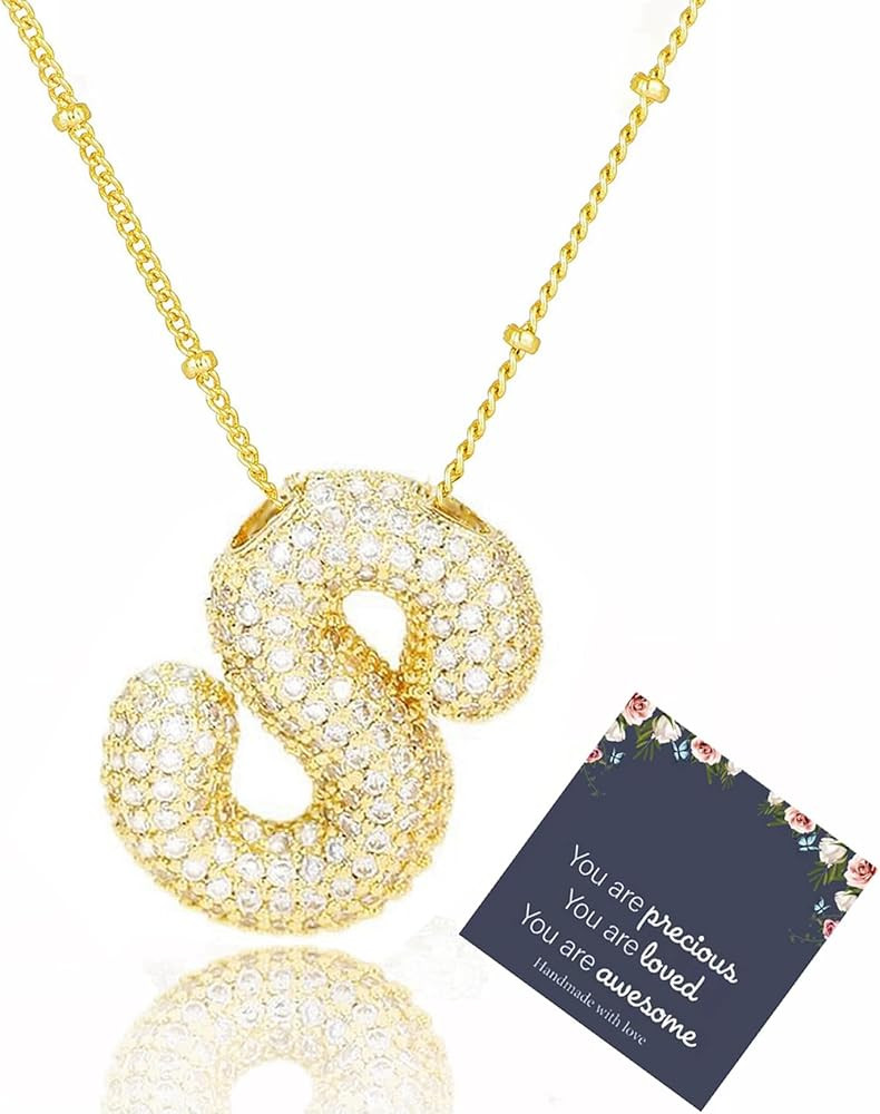 TRWWELL Gold Bubble Letter Necklace Dainty Balloon Initial Necklace Pave Alphabet Name Pendant Ne... | Amazon (CA)