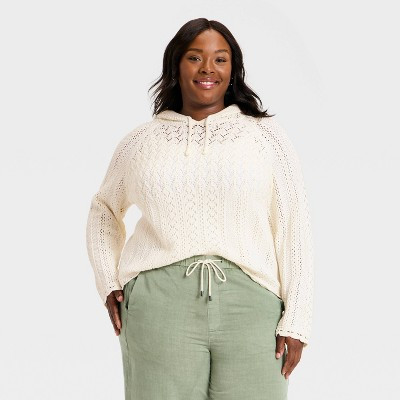 Women's Hooded Pullover Sweatshirt - Universal Thread™ Cream 1X | Target