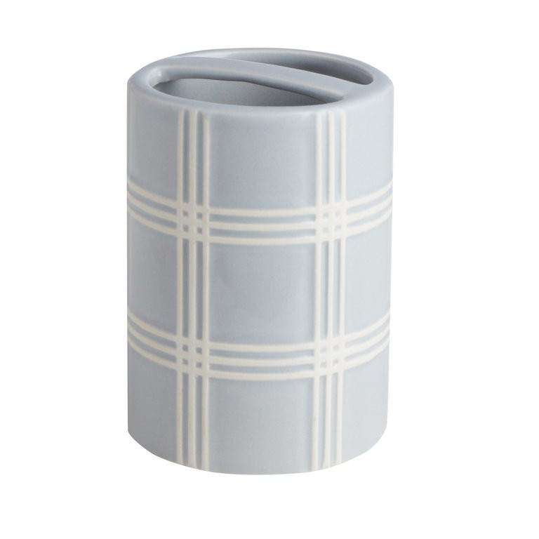 My Texas House Stafford White Embossed Plaid Ceramic Bathroom Tumbler | Walmart (US)