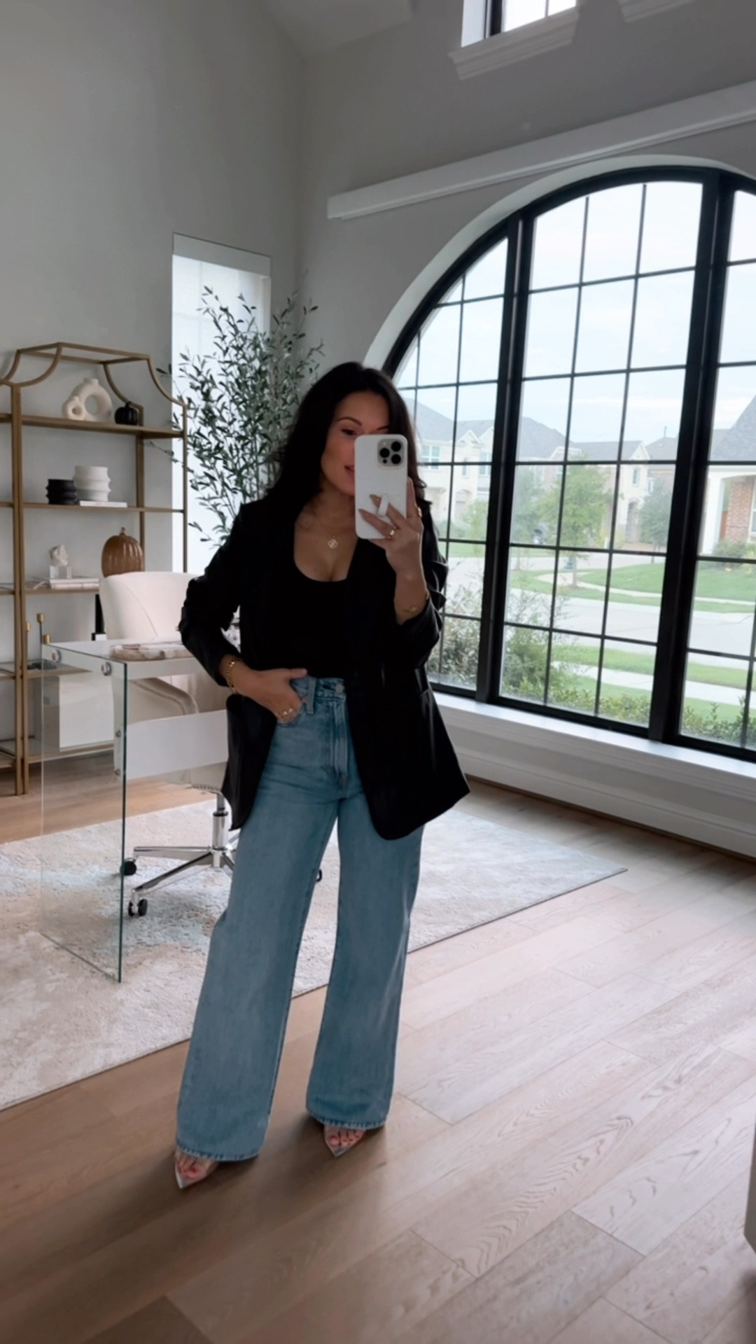 A timeless outfit that can be worn all year long or transition your wardrobe into Fall. Added this faux leather blazer to make it more Fall appropriate and will wear with booties later on as temps go down. Also the best fitting wide leg jeans under $100 AND this basic tank is on sale. 

Levi’s wide leg jeans size 23 (no stretch but ran a little big in the waist for me, had it taken in about 2”.)
Good American tank size xs (fits TTS just a little long in straps for short torsos)
Faux leather boyfriend blazer (exact is sold out - linked similars) 
Clear heels
Victoria Emerson jewelry

Fall outfit, Fall fashion, outfit basics, transitional outfit, Levis jeans, timeless outfit, fashion style tips 

#LTKFindsUnder100 #LTKSeasonal #LTKStyleTip