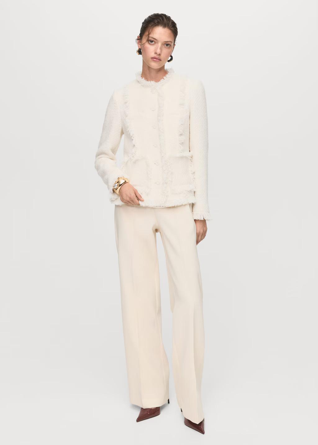 Tweed jacket with frayed ends off white - Woman - S - MANGO | Mango (US/MX/AU)