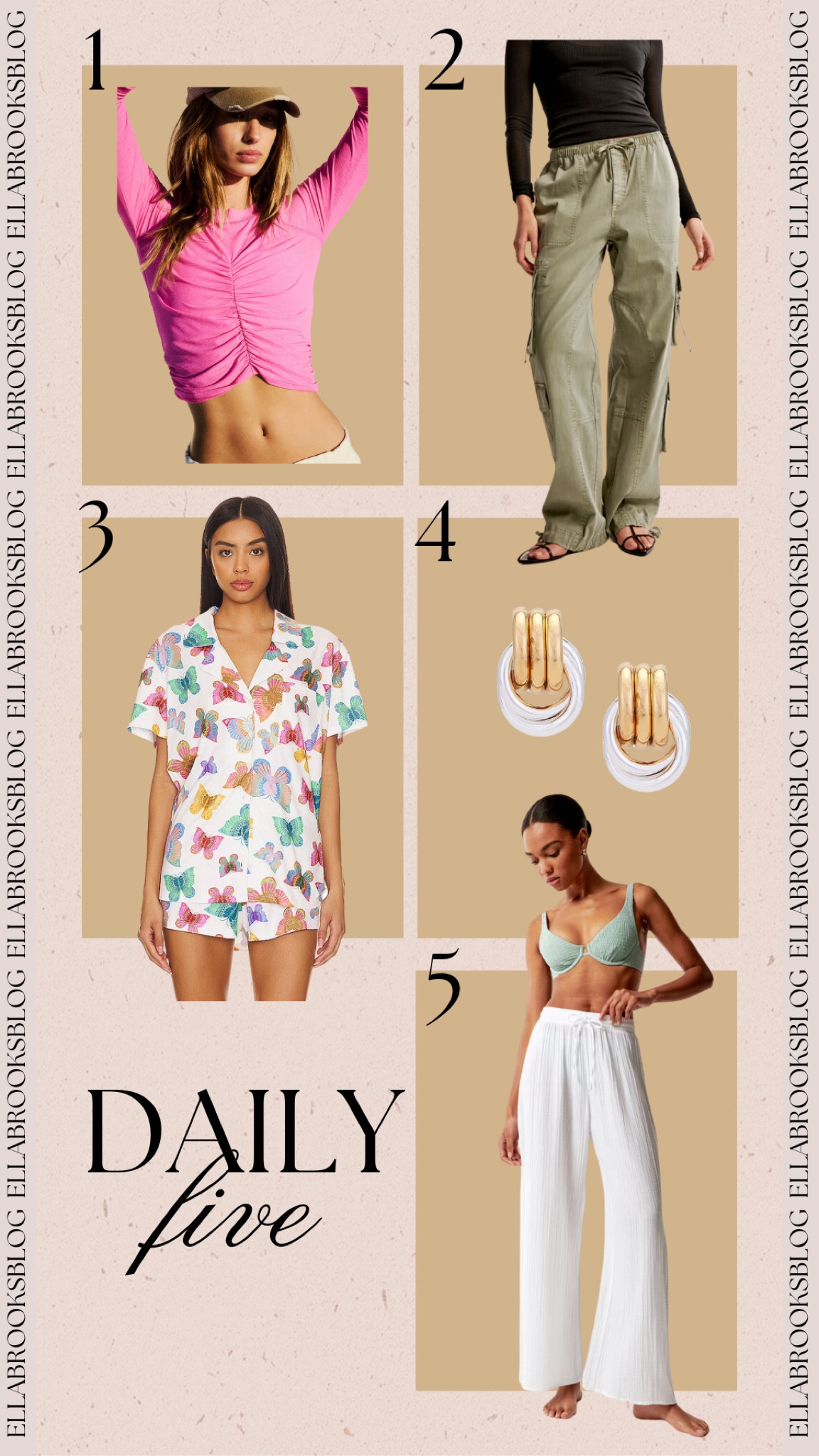 Daily 5 ✨ Abercrombie new arrivals / Abercrombie spring basics / resortwear / revolve / free people / fp movement / butterfly pj set / show me your mumu / cargo pants / double knot earrings / mixed metal earrings 

#LTKstyletip #LTKfindsunder100 #LTKSeasonal