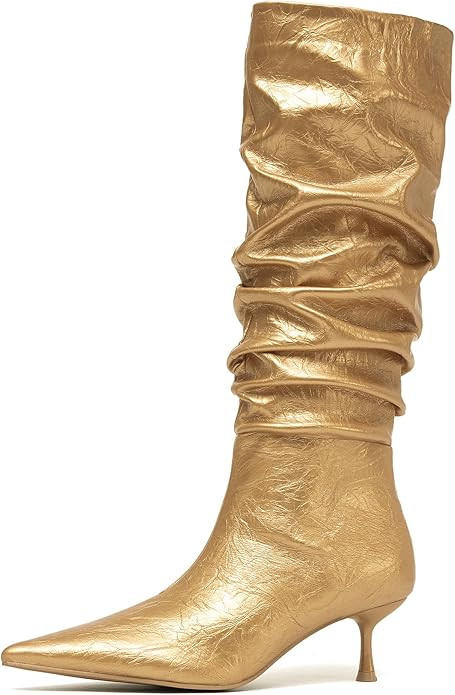 NEWBELLA Women's Knee High Boots-Slouchy Stiletto Heel Boots with Pointed Toe, Pull-On Tall Boots... | Amazon (US)