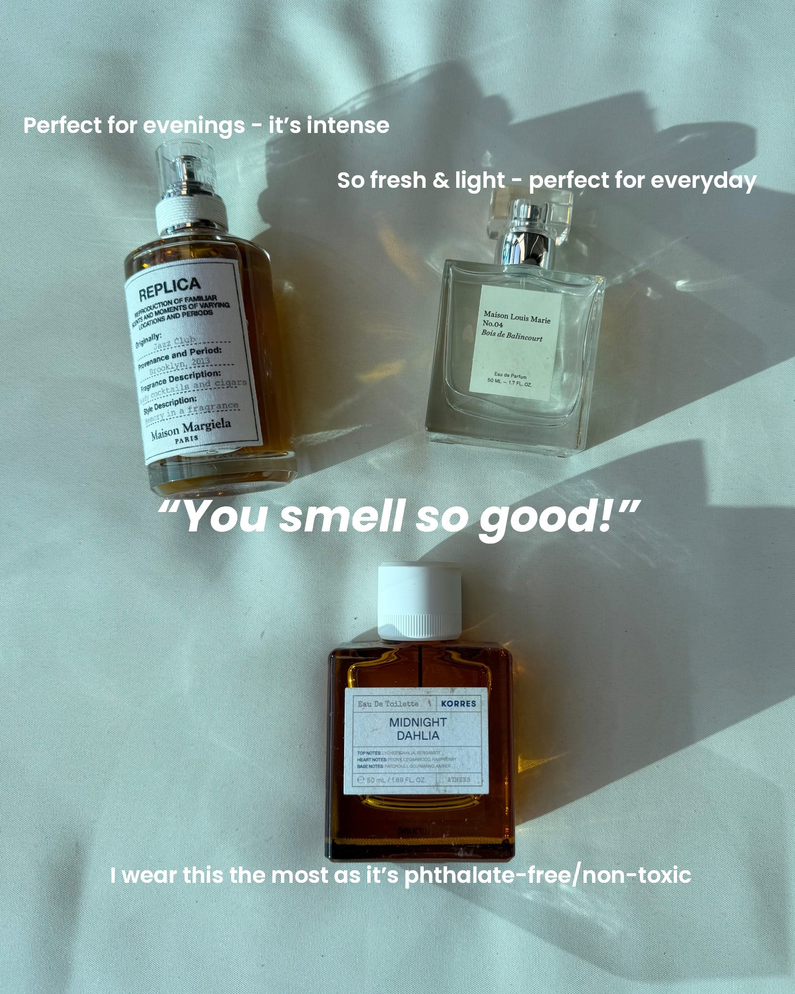 My most worn scents! A mix of light & fresh , a more sexy & intense one and of course a non-toxic option #fragrance #perfume

#LTKgiftguide #LTKbeauty