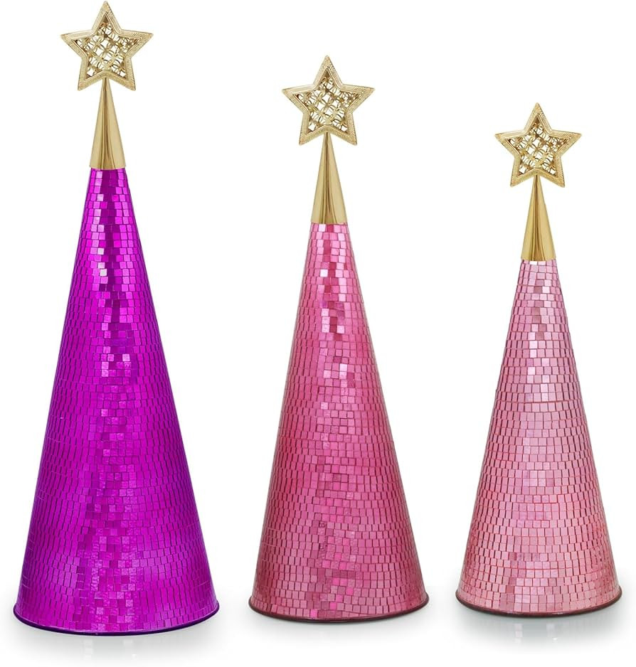 Pink Purple Glass Christmas Trees Set of 3, 17" 15" 13" Small Tabletop Christmas Tree Handmade Di... | Amazon (US)