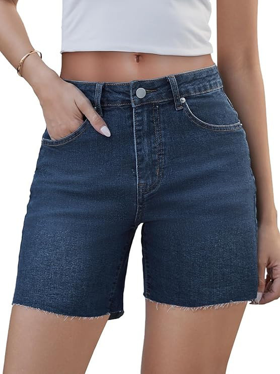 Jean Shorts for Women Casual Mid High-Waisted Stretchy Denim Shorts Raw Hem Summer Hot Jorts 2026 | Amazon (US)