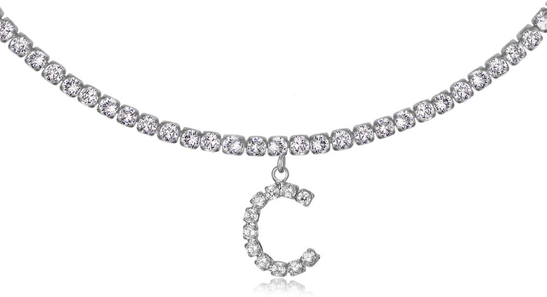 Letter Necklace 14k Gold Plated Tennis Chain Initial Choker Bling Iced CZ Diamond Necklace for Wo... | Amazon (US)