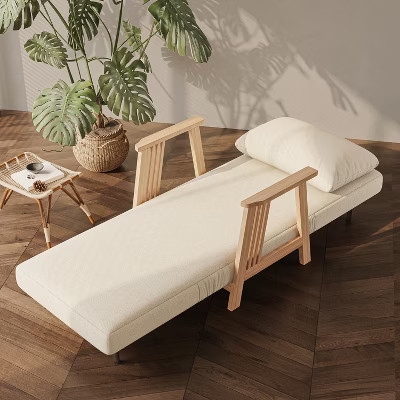 ATJafurn Folding Chair Bed, Modern Convertible Wooden Upholstered Armchair Sleeper Chaise Recliner Sofa Bed for Bedroom Living Room, Beige | Target