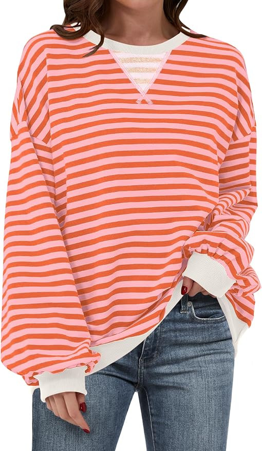 ANRABESS Women Striped Oversized Sweatshirt Long Sleeve Crewneck Shirts 2024 Fall Fashion Pullove... | Amazon (US)