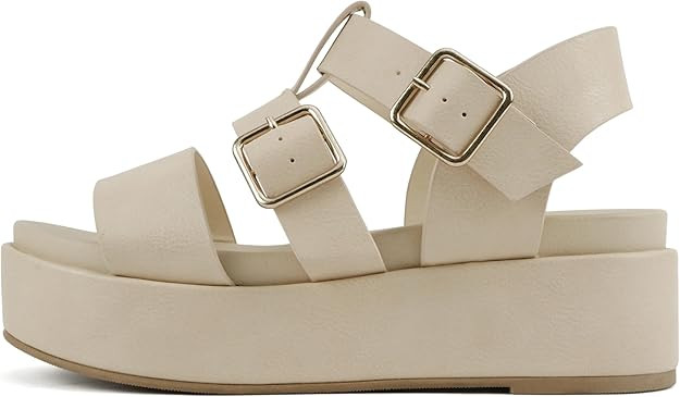 Soda “STELLAR” ~ Women Flatform Multi Strap Double Buckle Open Toe Ankle Strap Platform Wedge... | Amazon (US)