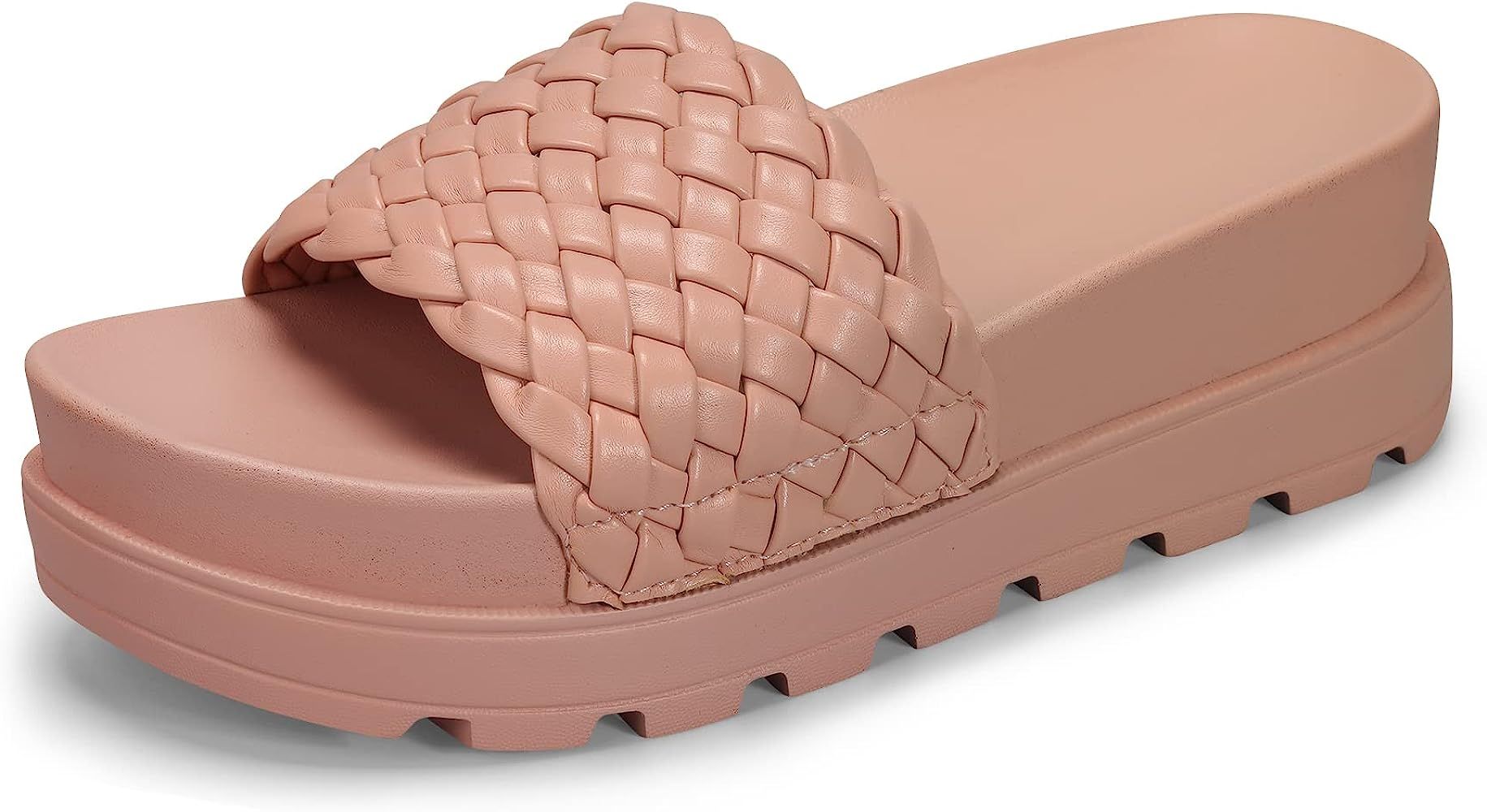 LUCKY STEP Women's Platform Sandals Braided Strap Flatform Slide Open Toe Casual Summer Beach Outdoo | Amazon (US)