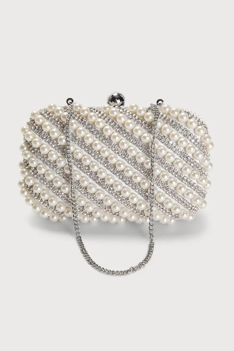Magical Glow White Pearl and Rhinestone Box Clutch | Lulus (US)