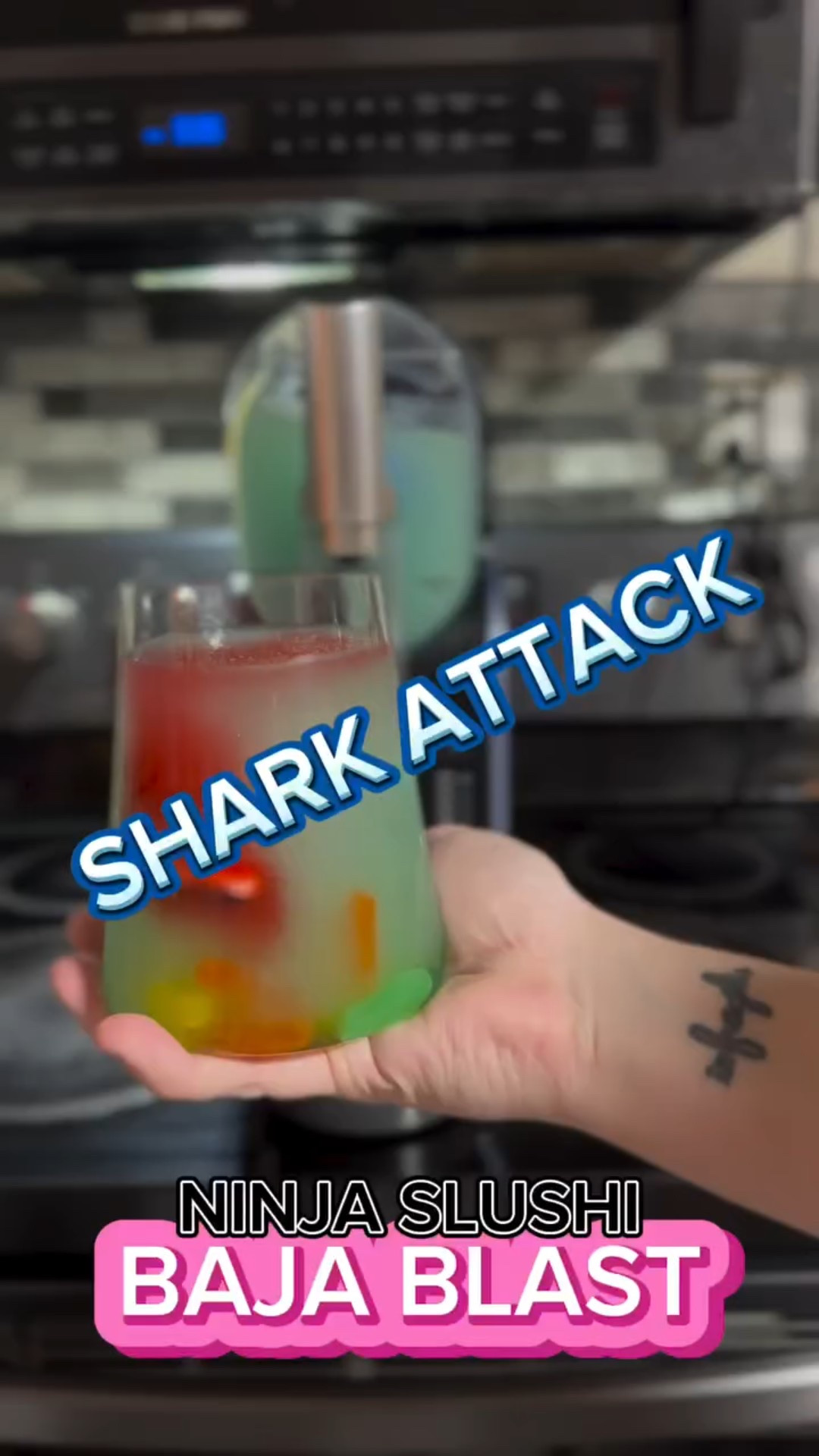 Here’s another fun Shark Week themed drink with the Ninja Slushi 🦈 

SHARK ATTACK SLUSHI RECIPE:
Add Baja Blast and set to Slush +1
Add Swedish fish and shark gummies to cup 🐠 
Pour in Slushi 
Mix gummies throughout Slushi
Top with grenadine and give it a swirl
Enjoy! 🦈

#ninjaslushi #ninjakitchen #sharkweek