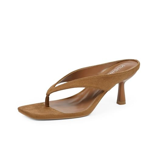 VIUGJNEX Kitten Flip Flop Heels for Women Suede Brown Heels Low Short Slip on Thong Sandals Strappy Square Open Toe Heel for Women 2026 Comfortable Stiletto Small Wide Sling Back Dress Sandals Size 11 | Amazon (US)